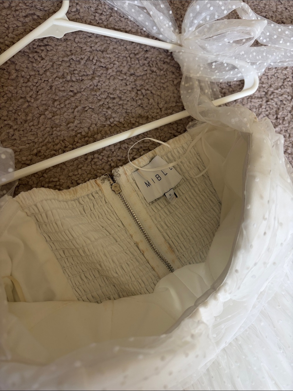 White Tulle Midi Dress with Polka Dot Overlay - Picture 2 of 4